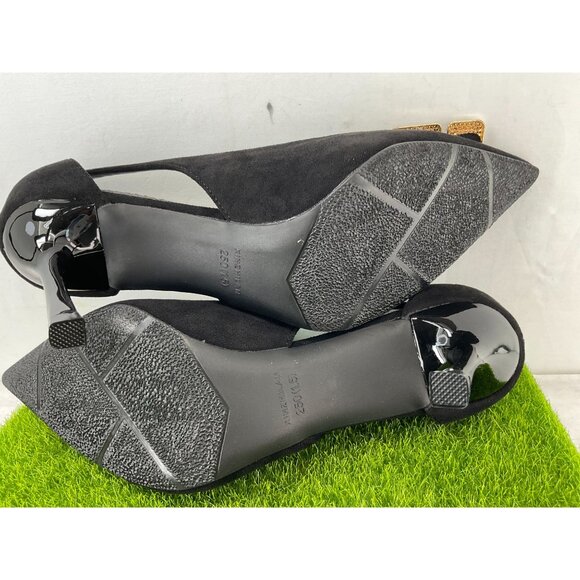 Black Suede Pumps With Rhinestone Buckle Embellishment Size 40 - Picture 6 of 8